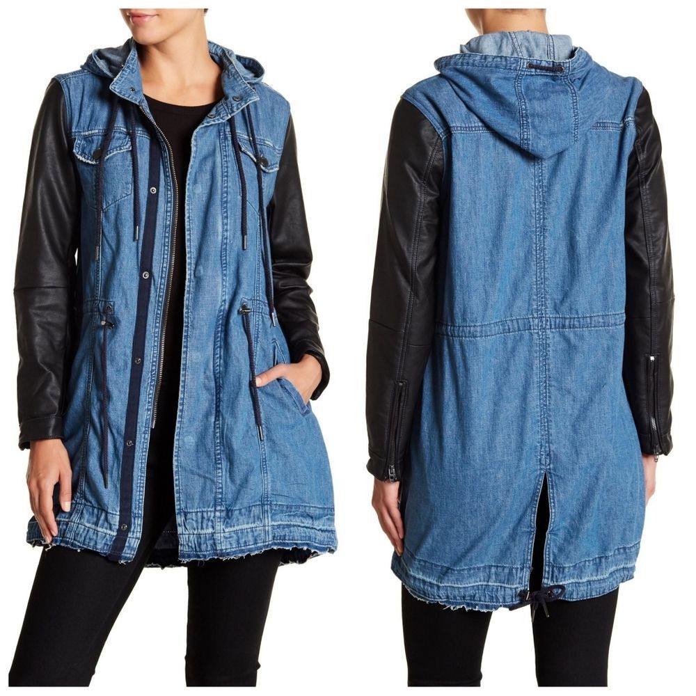 NWT|BLANK NYC Mixed Media Denim Zippered Parka Jacket, SMALL